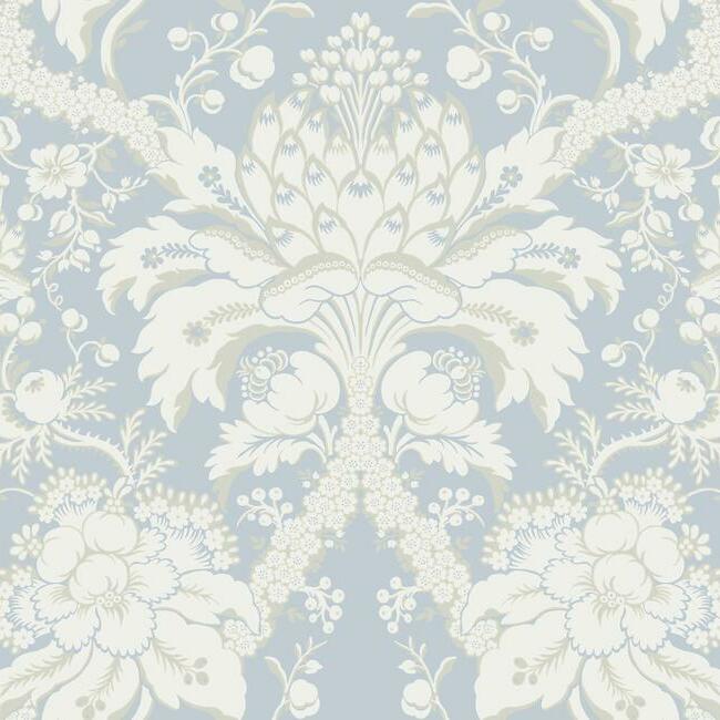 French Artichoke Damask Wallpaper Wallpaper York Double Roll Periwinkle 