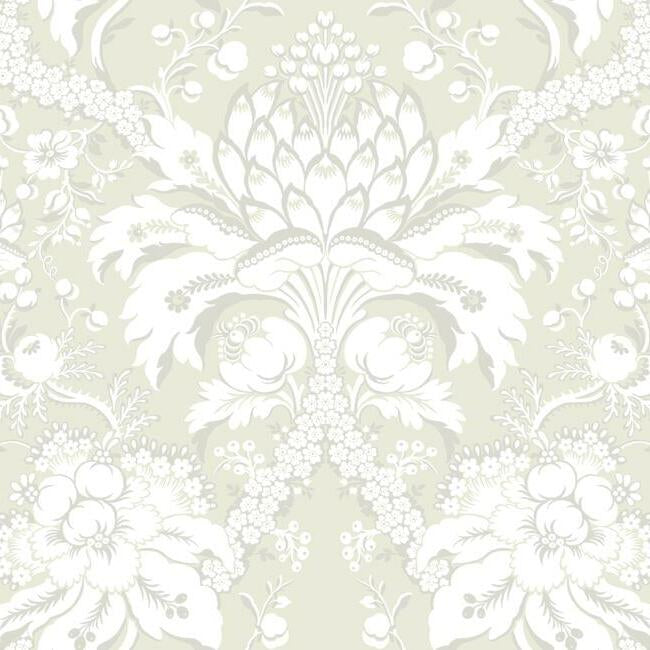 French Artichoke Damask Wallpaper Wallpaper York Double Roll Beige On Gold 
