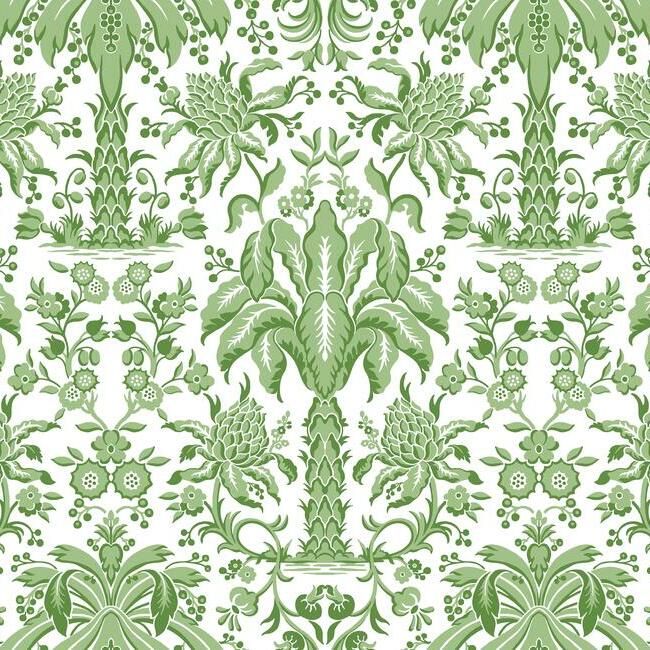 Palmetto Palm Damask Wallpaper Wallpaper York Double Roll Green 