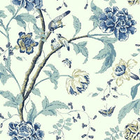 Teahouse Floral Sure Strip Wallpaper Wallpaper York Double Roll Blue/White 