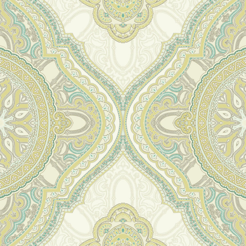 Paisley Medallion Wallpaper Wallpaper York Designer Series Double Roll Mellow Green 