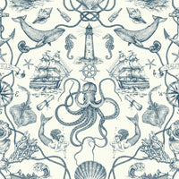 Deep Sea Toile Wallpaper Wallpaper York Double Roll Blue 