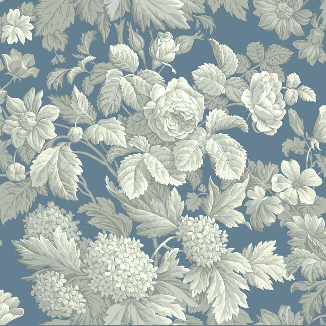 Antique Floral Sure Strip Wallpaper Wallpaper York Double Roll Blue 