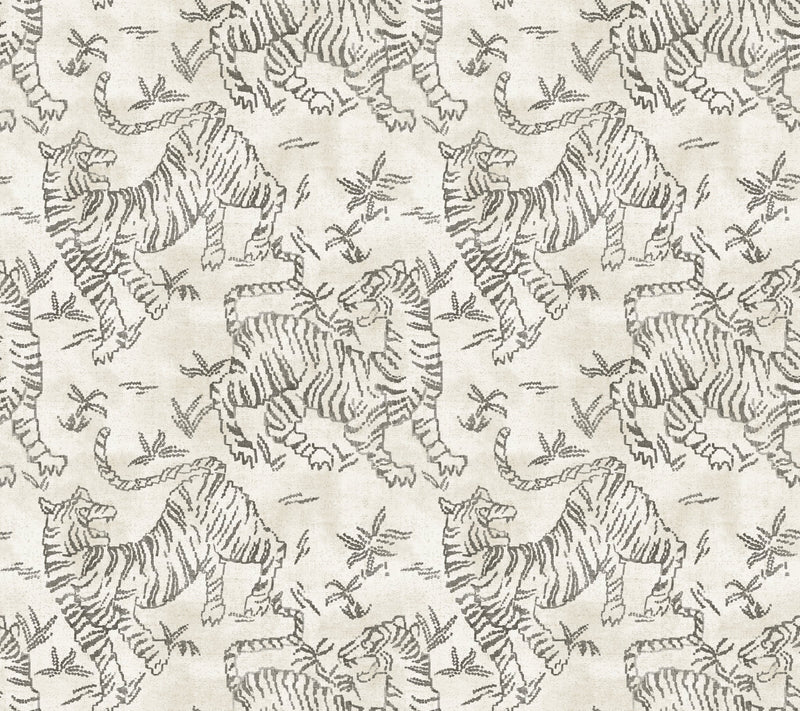 Orly Tigers Wallpaper Wallpaper York Designer Series Double Roll White/Charcoal 