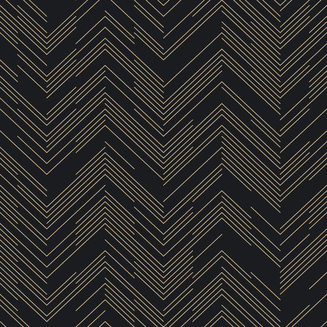 Polished Chevron Wallpaper Wallpaper Antonina Vella Double Roll Black/Gold 