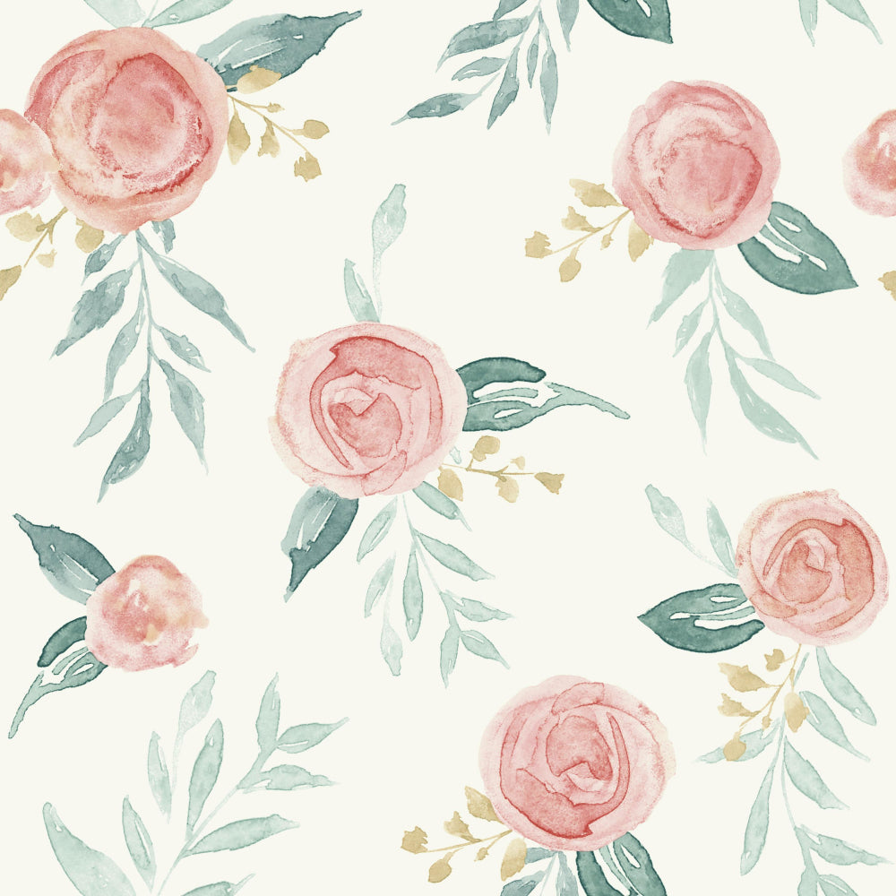 Watercolor Roses Wallpaper Wallpaper Magnolia Home Double Roll Red Coral 