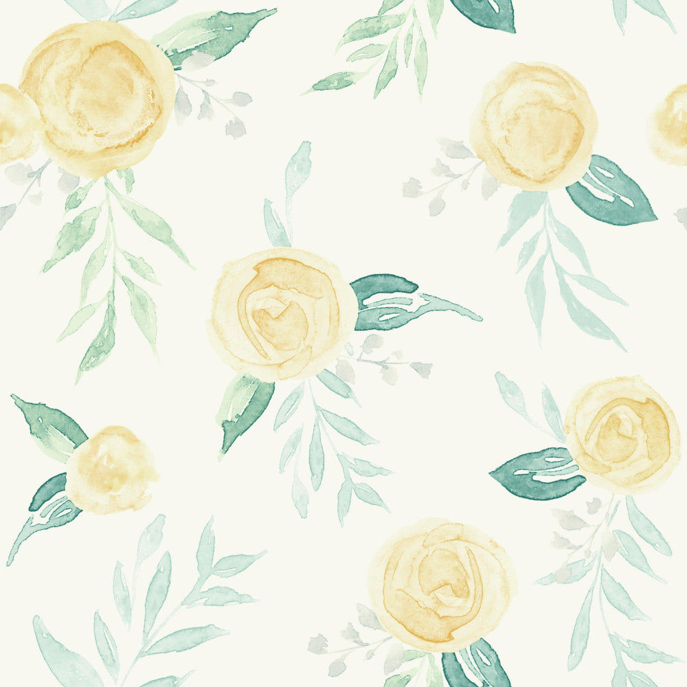 Watercolor Roses Wallpaper Wallpaper Magnolia Home Double Roll Goldfinch Yellow 