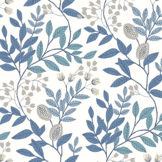Eden Retreat Wallpaper Wallpaper York Double Roll White/Blue/Glint 