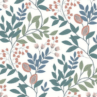 Eden Retreat Wallpaper Wallpaper York Double Roll White/Pink/Teal 