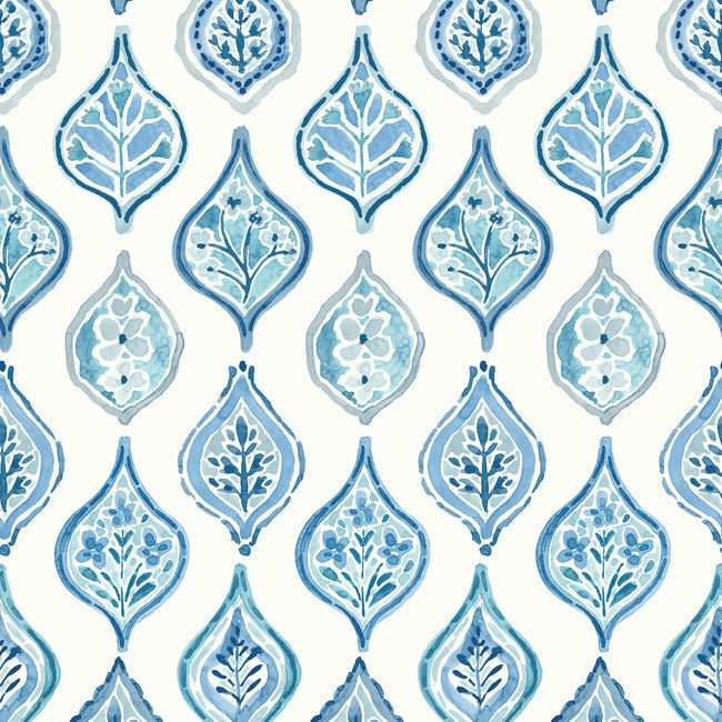 Marketplace Motif Wallpaper Wallpaper York Double Roll White/Blue 