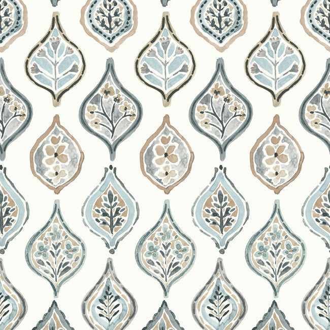 Marketplace Motif Wallpaper Wallpaper York Double Roll White/Neutral/Blue 