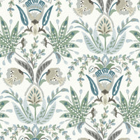 Seaside Jacobean Wallpaper Wallpaper York Double Roll White/Green/Blue 
