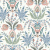 Seaside Jacobean Wallpaper Wallpaper York Double Roll White/Pink/Blue 