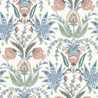 Seaside Jacobean Wallpaper Wallpaper York Double Roll White/Pink/Blue 