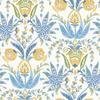 Seaside Jacobean Wallpaper Wallpaper York Double Roll White/Yellow/Blue 