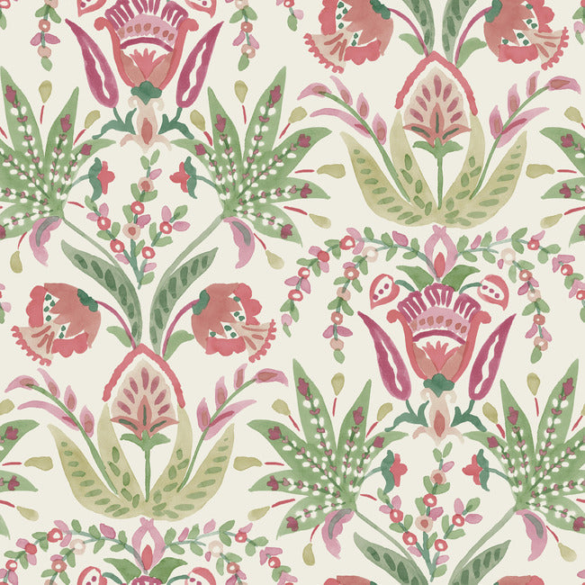 Seaside Jacobean Wallpaper Wallpaper York Double Roll Beige/Green/Red 
