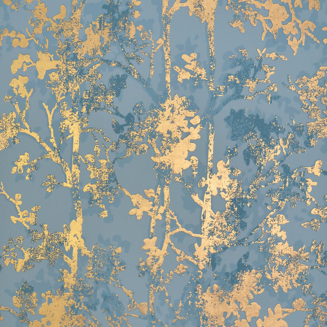 Shimmering Foliage Wallpaper Wallpaper Antonina Vella Double Roll Blue/Gold 