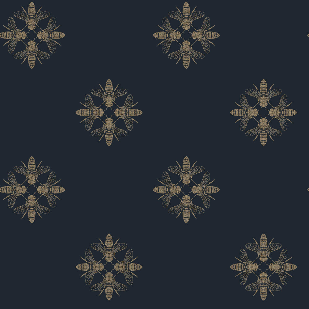 Honey Bee Wallpaper Wallpaper York Double Roll Gold/Navy 