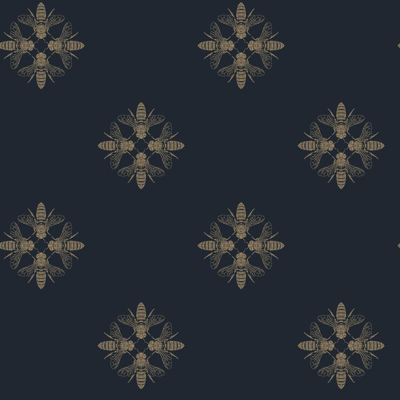 Honey Bee Wallpaper Wallpaper York Double Roll Gold/Navy 