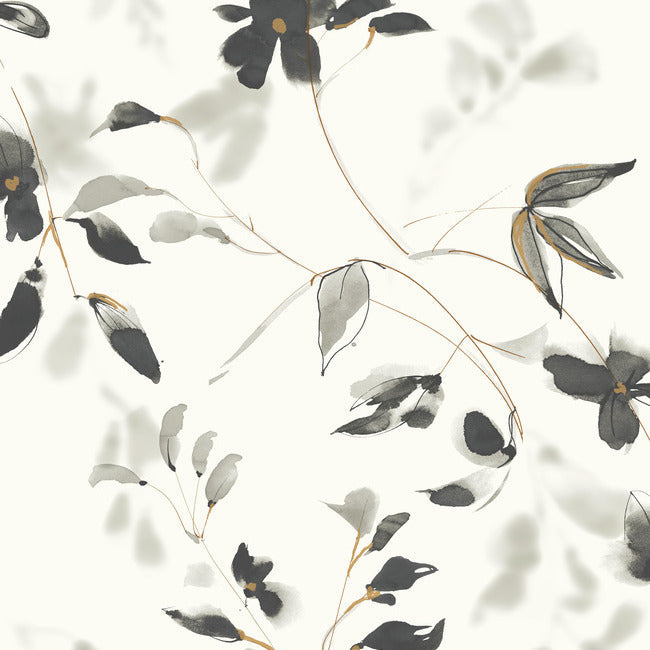 Linden Flower Premium Peel + Stick Wallpaper Peel and Stick Wallpaper Candice Olson Roll Black 