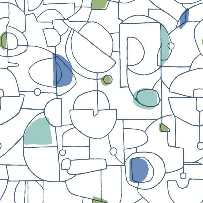 Fauvist Premium Peel + Stick Wallpaper Peel and Stick Wallpaper York Roll Cobalt/Lime/Aqua 