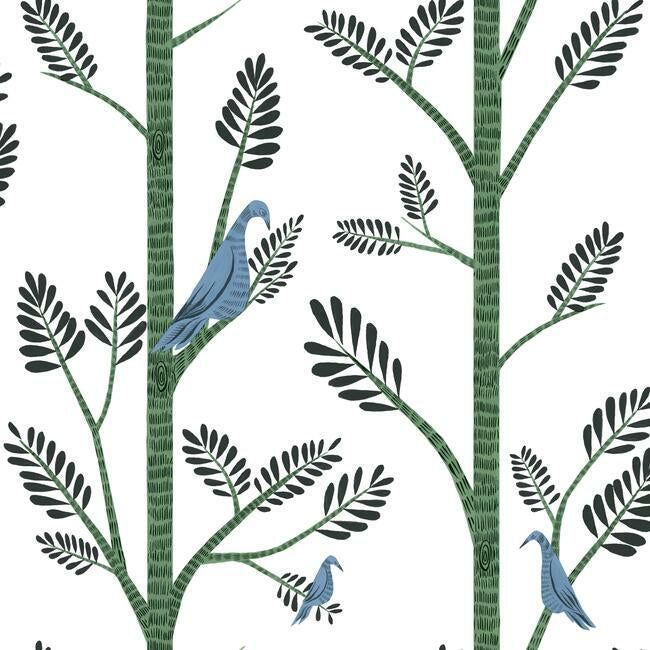 Aviary Branch Premium Peel + Stick Wallpaper Peel and Stick Wallpaper York Roll Bluebird 