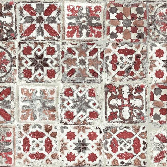 Encaustic Tile Premium Premium Peel + Stick Wallpaper Peel and Stick Wallpaper York Roll Red Jasper 