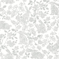 Botanical Bunnies Premium Peel + Stick Wallpaper Peel and Stick Wallpaper York Roll Grey 