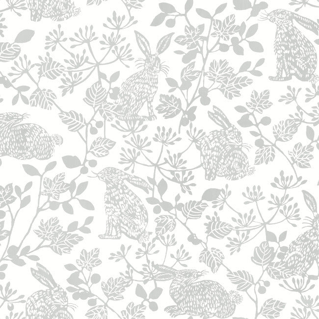 Botanical Bunnies Premium Peel + Stick Wallpaper Peel and Stick Wallpaper York Roll Grey 