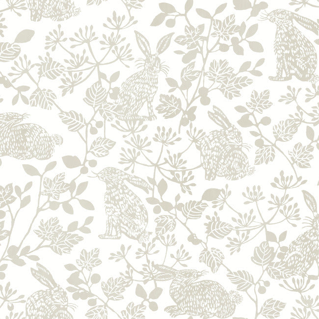 Botanical Bunnies Premium Peel + Stick Wallpaper Peel and Stick Wallpaper York Roll Neutral 