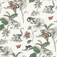 Botanicals & Lemurs Premium Peel + Stick Wallpaper Peel and Stick Wallpaper York Roll Tropical 