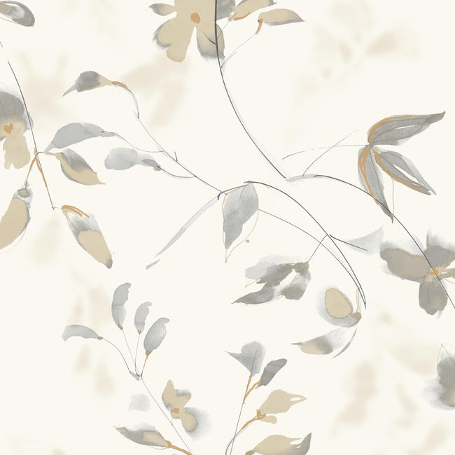 Linden Flower Premium Peel + Stick Wallpaper Peel and Stick Wallpaper Candice Olson Roll Soft Neutral 