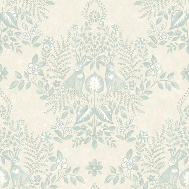 Cottontail Toile Premium Peel + Stick Wallpaper Peel and Stick Wallpaper York Wallcoverings Roll Vintage Duck Egg 