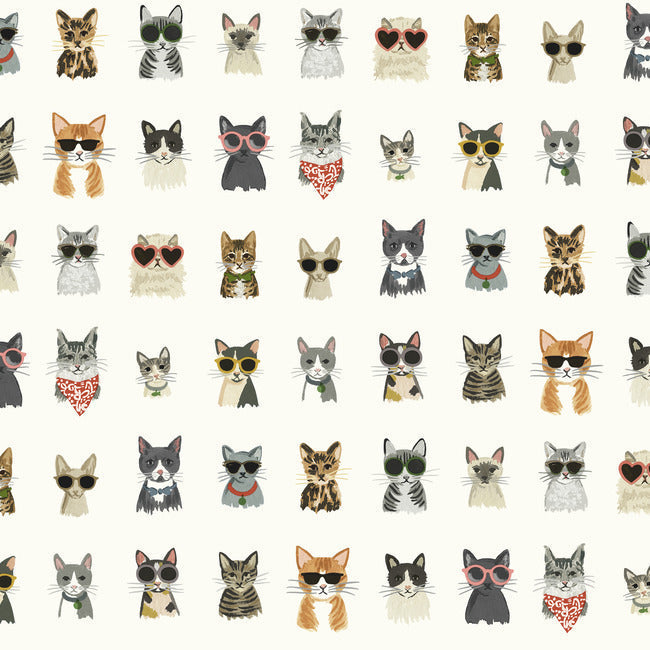 Cool Cats Premium Peel + Stick Wallpaper Peel and Stick Wallpaper Rifle Paper Co. Roll Multi White 