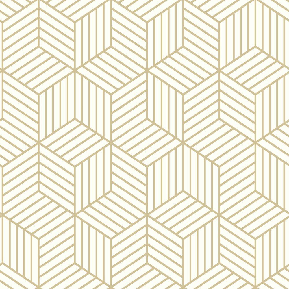 Striped Hexagon Peel and Stick Wallpaper Peel and Stick Wallpaper RoomMates Roll White & Gold 
