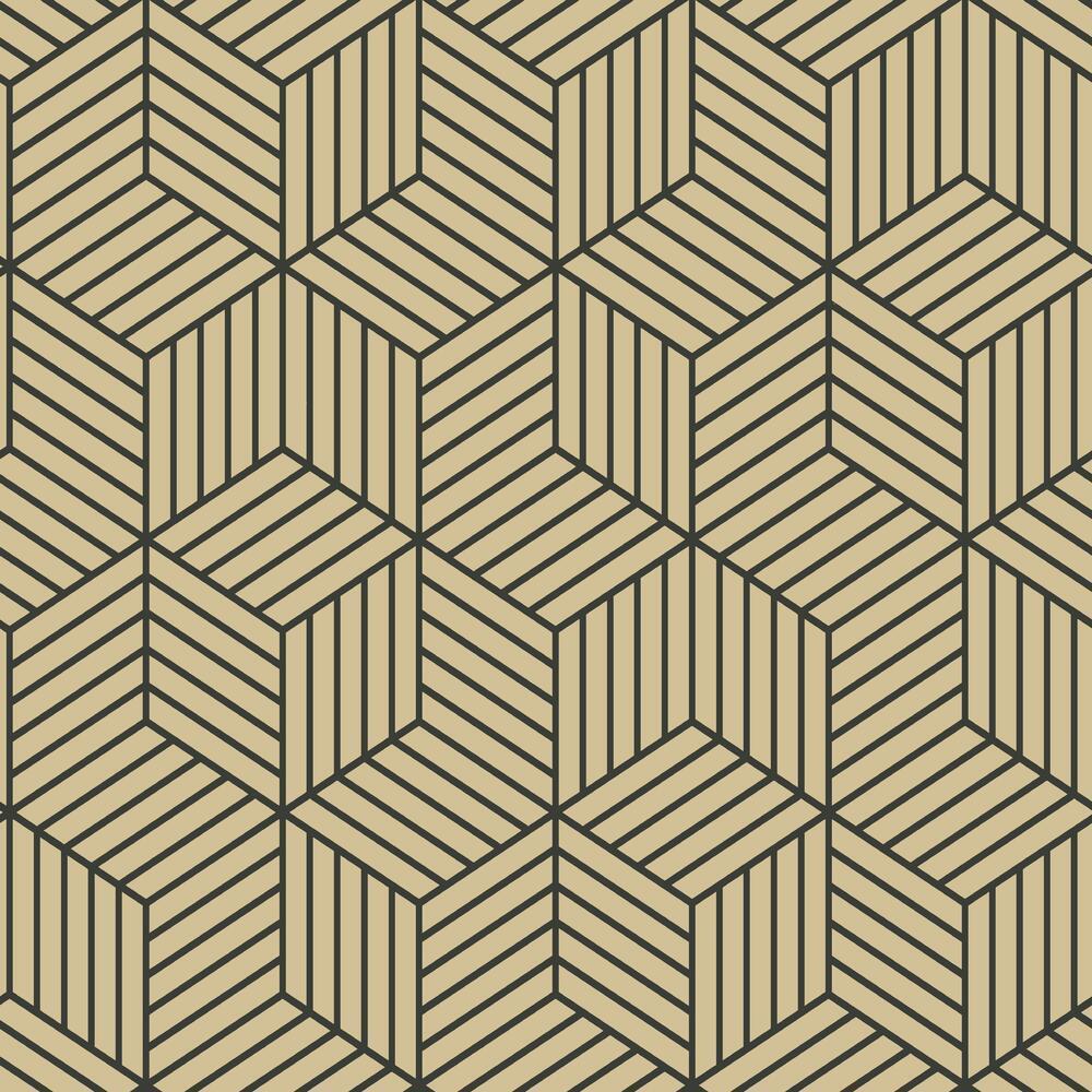 Striped Hexagon Peel and Stick Wallpaper Peel and Stick Wallpaper RoomMates Roll Gold 