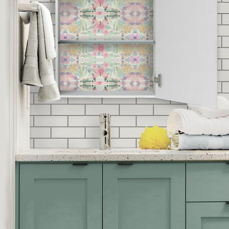 Synchronized Floral Pink Peel and Stick Wallpaper Peel and Stick Wallpaper RoomMates   
