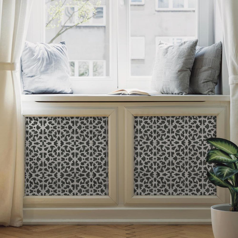 Black and White Scroll Gate Peel and Stick Wallpaper Peel and Stick Wallpaper RoomMates   
