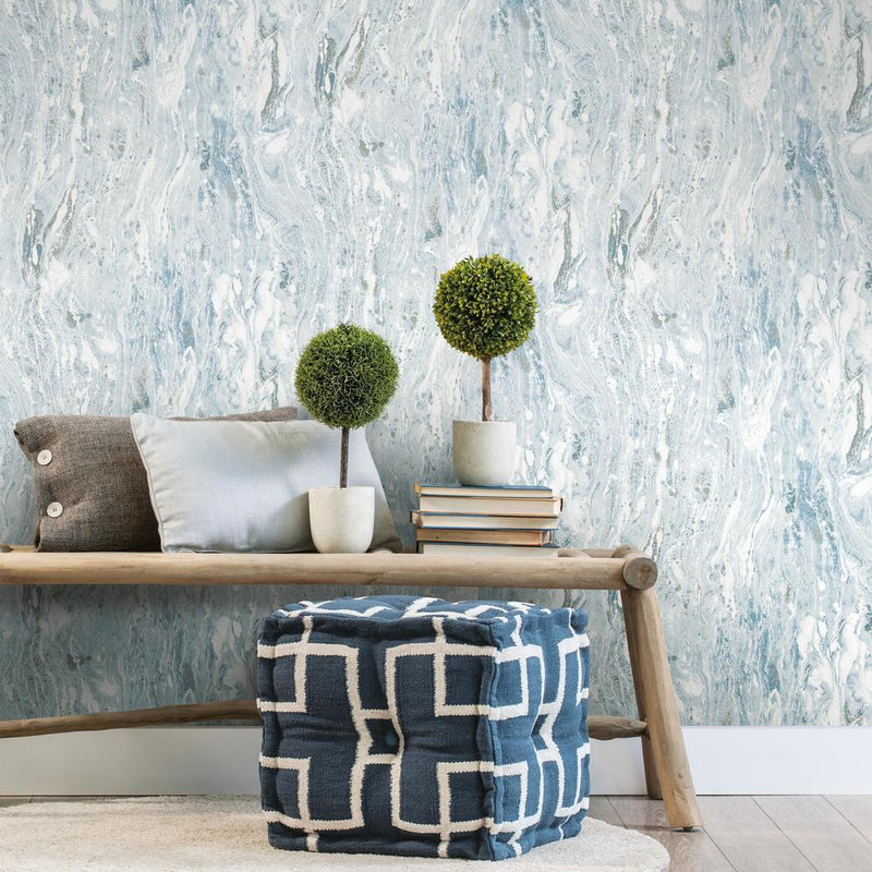 Blue Satellite Seas Peel and Stick Wallpaper Peel and Stick Wallpaper RoomMates   