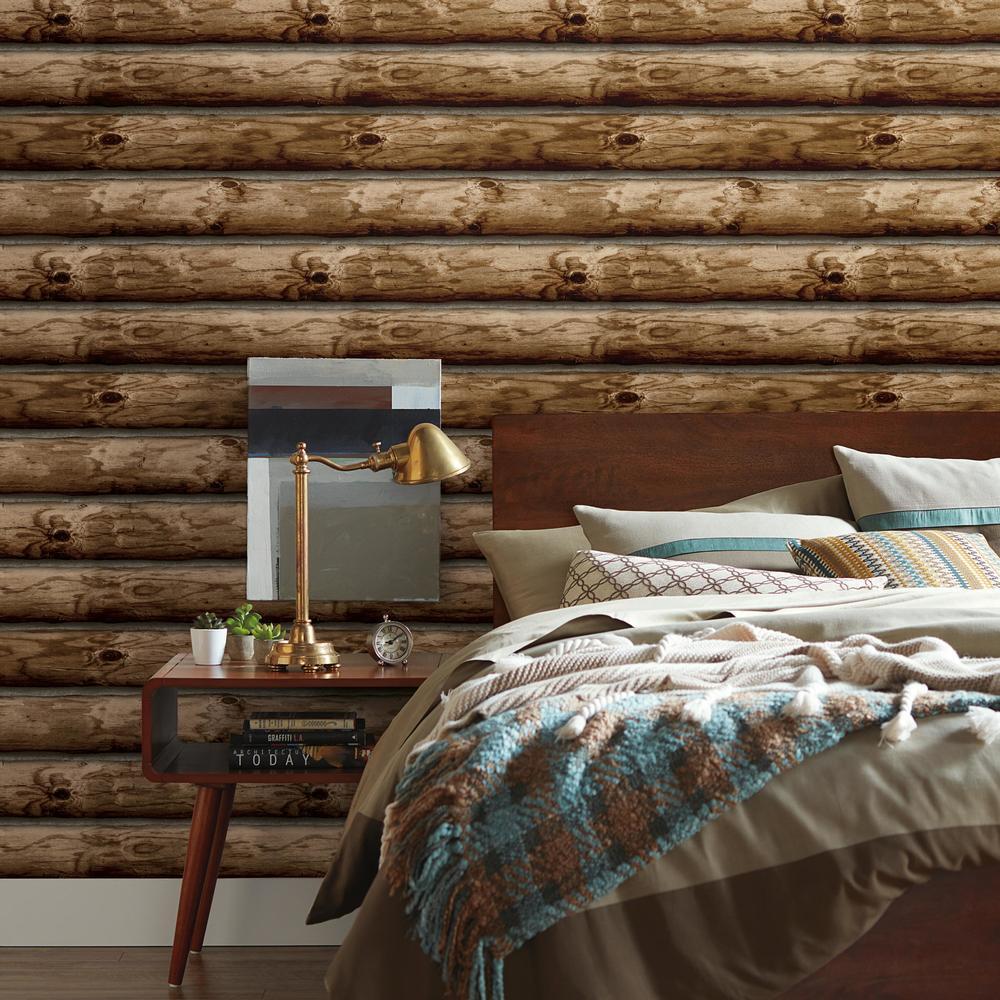 Cabin Logs Peel and Stick Wallpaper Peel and Stick Wallpaper RoomMates   