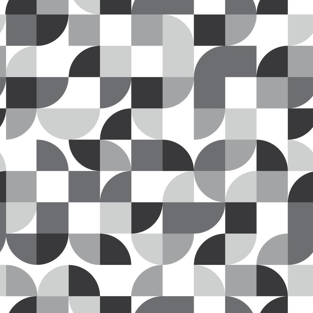 Mid-Century Geometric Peel and Stick Wallpaper Peel and Stick Wallpaper RoomMates Roll Black 