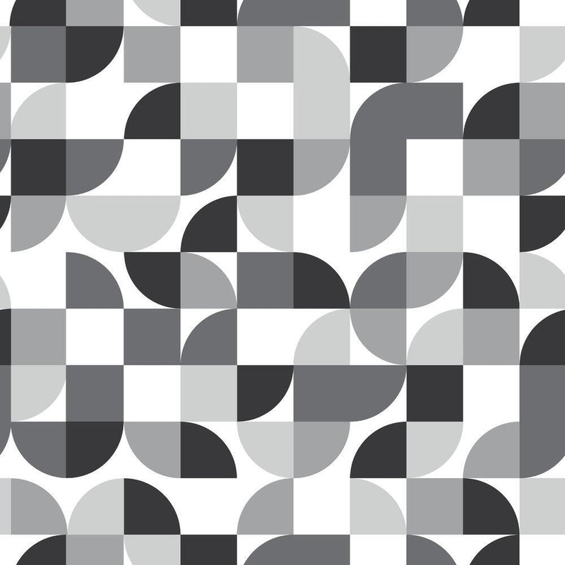 Mid-Century Geometric Peel and Stick Wallpaper Peel and Stick Wallpaper RoomMates Roll Black 