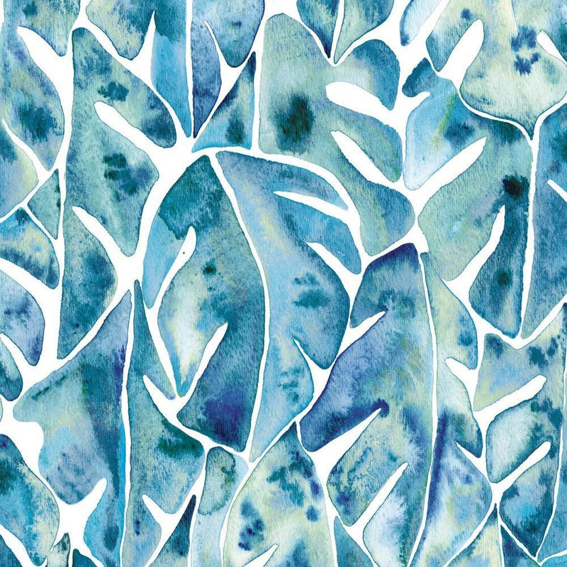 CatCoq Philodendron Peel and Stick Wallpaper Peel and Stick Wallpaper RoomMates Roll Blue 
