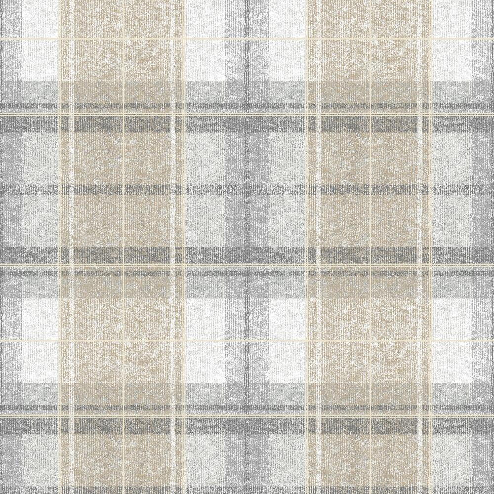 Tweed Plaid Peel and Stick Wallpaper Peel and Stick Wallpaper RoomMates Roll Gray 