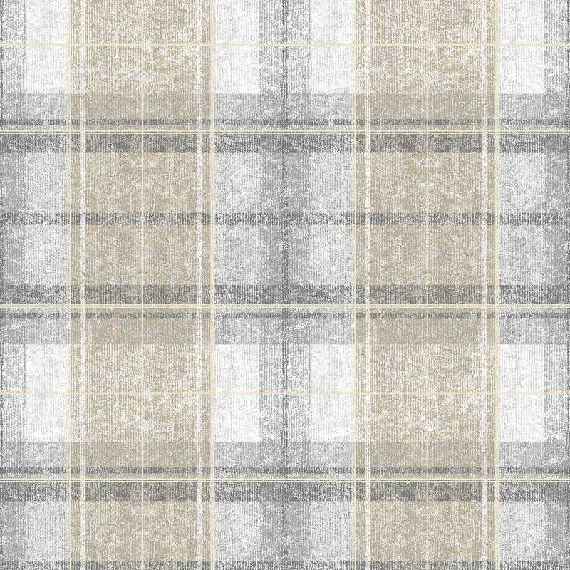 Tweed Plaid Peel and Stick Wallpaper Peel and Stick Wallpaper RoomMates Roll Gray 
