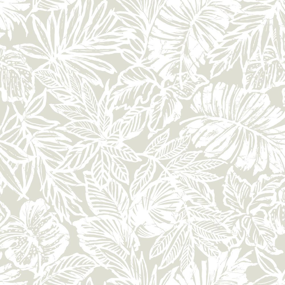 Batik Tropical Leaf Peel and Stick Wallpaper Peel and Stick Wallpaper RoomMates Roll Beige 