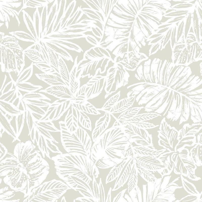 Batik Tropical Leaf Peel and Stick Wallpaper Peel and Stick Wallpaper RoomMates Roll Beige 