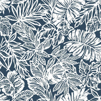 Batik Tropical Leaf Peel and Stick Wallpaper Peel and Stick Wallpaper RoomMates Roll Blue 
