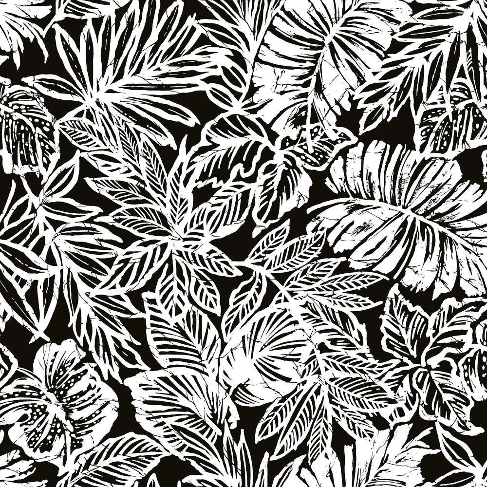 Batik Tropical Leaf Peel and Stick Wallpaper Peel and Stick Wallpaper RoomMates Roll Black 
