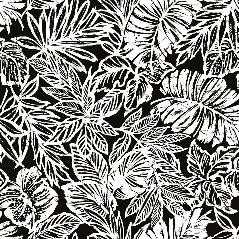 Batik Tropical Leaf Peel and Stick Wallpaper Peel and Stick Wallpaper RoomMates Roll Black 
